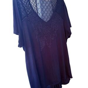 Maurice’s Women's Plus Size 2X Dark Blue Crocheted Neck Shirt